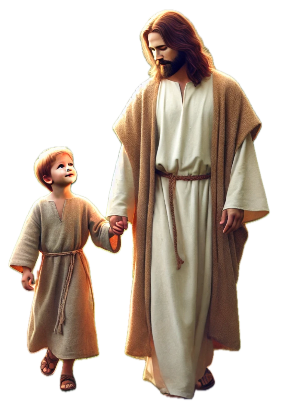 Jesus walking with a child